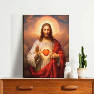ARS® Framed Sacred Heart of Jesus Picture Wall Art Divine Mercy Picture Canvas Wall Decor Christ Jesus Portrait Poster Prints Christian Religious Artwork for Living Room Bedroom (15x19inch) - Image 2