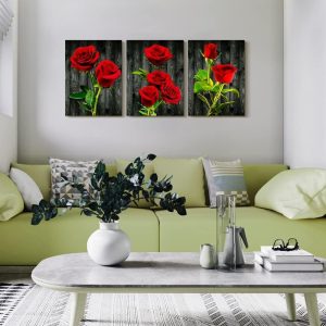 ARS® Canvas Wall Art For Bedroom Family Decor Living Room Modern Decorations Bathroom Dormitory Painting Kitchen Red Roses Pictures Artwork Home Decoration 3 Pieces - Image 6