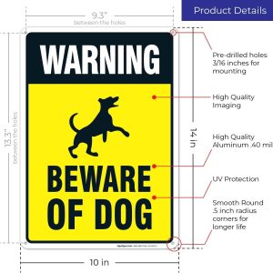 ARS® Beware of Dog Sign, Dog Warning Sign, 10x14 Rust Free Heavy 0.40 Aluminum, Long Lasting, Weather/Fade Resistant, Indoor/Outdoor Use, Easy Mounting - Image 3