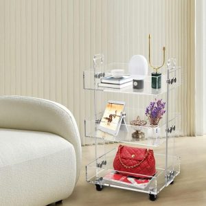 ARS® Clear Acrylic 3-Tier Storage Rolling Cart, Mobile Bar Cart with Wheels – Multi-Tier Transparent Organizer for Home, Kitchen, Office & Entertaining - Image 3