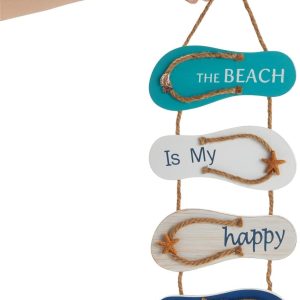 ARS® Wooden Beach Wall Hanging Decor Sign, Flip Flop Beach Decorations for Home, Bathroom, Living Room, Bedroom, Dining Room, The Beach is My Happy Place - Image 4