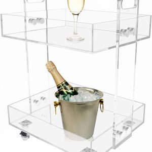 ARS® Clear Acrylic 2-Tier Storage Rolling Cart, Mobile Bar Cart with Wheels – Multi-Tier Transparent Organizer for Home, Kitchen, Office & Entertaining - Image 4