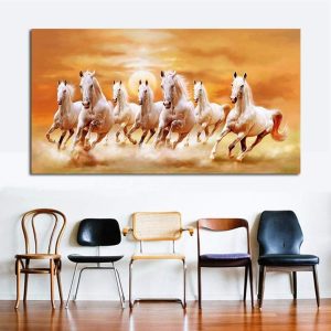 ARS® Seven Running White Horse Animals Home Decor Paintings On Canvas Posters And Prints Modern Wall Picture For Living Room (Frame) 50 x 90 CM - Image 5