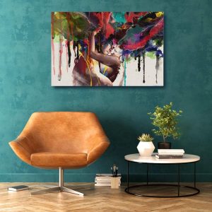 ARS® Colorful Abstract Pop Art Women and Men Banksy Graffiti Paintings Wall Art Canvas Prints Posters Couple Huging Wall Decor Pictures For Living Room Home Office Decor Framed (110x130cm) - Image 5