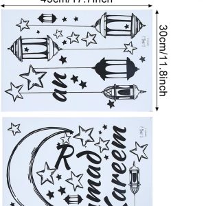 ARS® Ramadan Wall Stickers Decoration Eid Mubarak Decor Ramadan Kareem Stickers Wall Art Decals Moon Star Lantern Window Clings Wallpaper - Image 3