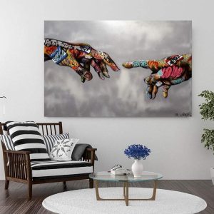 ARS® Classic Street Art Banksy Graffiti Paintings Canvas Wall Art Adam Hand of God Pop Art Prints Posters, 32x48in - Image 5
