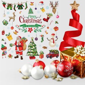 ARS® Merry Christmas Wall Decals Quotes Wall Stickers Christmas Tree Wall Decal Vinyl Wall Art Wall Decor Removable for Christmas Party Window Playroom Bedroom Classroom Living Room Home Decorations - Image 5