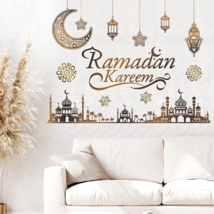 ARS® Ramadan Decorations Eid Mubarak Kareem Stickers, Islamic Wall Decor Happy Ramadan Mubarak Arabic Party Decor, Window Living Room Bedroom Mirror Wall Party Decorations Supplies - Image 4