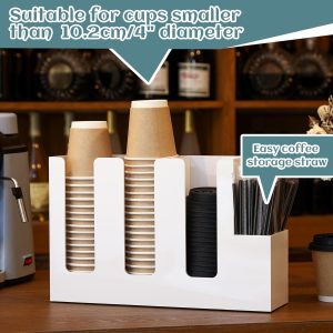 ARS® 4 Compartments Acrylic Coffee Cup and Lid Storage Organizer Holder Disposable Paper Cup Dispenser Organizer Plastic Lid Holder Accessories for Kitchen Bar Shop Party Supplies (White) - Image 3