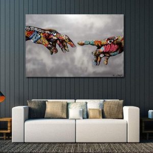 ARS® Classic Street Art Banksy Graffiti Paintings Canvas Wall Art Adam Hand of God Pop Art Prints Posters, 32x48in - Image 6