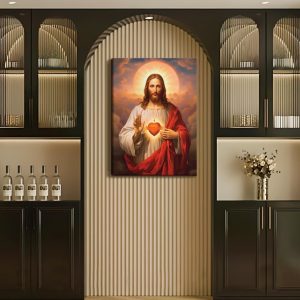 ARS® Framed Sacred Heart of Jesus Picture Wall Art Divine Mercy Picture Canvas Wall Decor Christ Jesus Portrait Poster Prints Christian Religious Artwork for Living Room Bedroom (15x19inch) - Image 6
