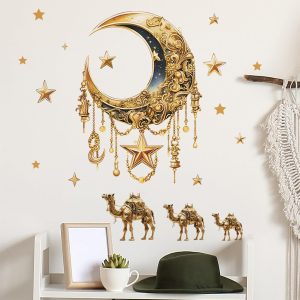 ARS® Ramadan Decorations for Home,Islamic Muslim Wall Stickers Decals,Eid Mubarak Ramadan Decor Lantern Moon Star Window Clings for Home Living Room Bedroom - Image 5