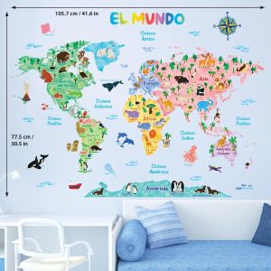ARS® Animal World Map Wall Decals - Peel & Stick Removable Nursery Decor | Educational Mapa del Mundo for Kids’ Bedroom or Living Room | Fun Wildlife Themed Stickers - Image 5