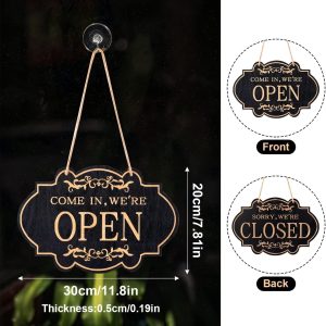 ARS® Open and Closed Sign, 11.8 x 7.9 Inch Double Sided Reversible Come in We’Re Open and Sorry We’Re Closed Sign Store Hanging Sign for Business Door Restaurant Club Cafe Hotel - Image 3