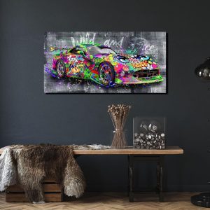 ARS® Graffiti Car Wall-Decor - Banksy Canvas Wall Art for Bedroom - Teen Boy Room Decor Ready to Hang Size 40" x 20" - Image 6