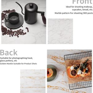 ARS® 2 Pcs 1.8 Ft/55cm Photo Backdrop Boards, 2 in 1 Marble & Wood Texture Realistic Surface Background for Flat Lay Food, Tabletop Product Photography - 4 Patterns - Image 3