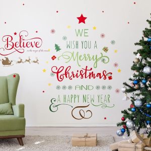 ARS® Christmas Decal Stickers New Year Happy Christmas Believe Quotes Wall Decals Reindeer Christmas Tree Vinyl Wall Art Decals Decor Removable Modern for Christmas Party Supplies Home Window Decor - Image 5