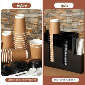 ARS® Compartments Acrylic Coffee Cup and Lid Storage Organizer Holder Disposable Paper Cup Dispenser Organizer Plastic Lid Holder Accessories for Kitchen Bar Shop Party Supplies(Black) - Image 4
