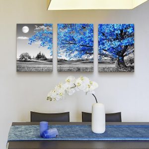ARS® Canvas Wall Art For Living Room Modern Wall Decor For Office Black And White Blue Tree Wall Painting Scenery Wall Pictures Artwork For Bedroom Room Home Decor Prints Art 16" X 24" 3 Piece - Image 4