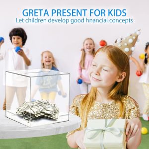 ARS® Clear Acrylic Piggy Bank for Adults, Unopenable Money Box, Kids' Money Banks Transparent Coins Saving Pot Cash Container Box Coin Jar 7'× 7''(Transparent) - Image 6