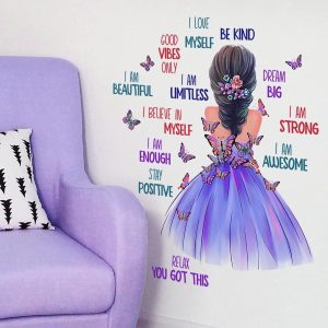 ARS® Butterfly Girl Wall Decal Flower Fairy Princess Wall Stickers Inspirational Quote Purple Lavender Floral Vinyl DIY Removable Peel and Stick Nursery Wall Decor for Kids Baby Bedroom Decoration - Image 4