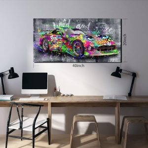 ARS® Graffiti Car Wall-Decor - Banksy Canvas Wall Art for Bedroom - Teen Boy Room Decor Ready to Hang Size 40" x 20" - Image 5