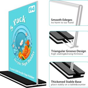 ARS® Acrylic Sign Holder A4 Poster Menu Holder Double Sided Display Stands for Restaurant, Hotel, Promotions, Photo, Documents & More (A4 5 Pack) - Image 7