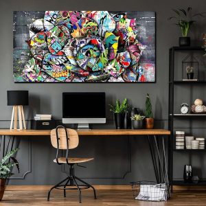 ARS® Flower Pictures Wall-Decor - Banksy Street Wall Art - Large Abstract Canvas Wall Art Ready To Hang Size 60" x 30" - Image 4