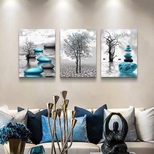 ARS® Canvas Wall Art for Living Room Wall Decor for Bedroom Bathroom Black and White Paintings Modern 3 Piece Framed Canvas Art Prints Inspirational Abstract Blue Pictures Home Decorations 12x16inches - Image 5