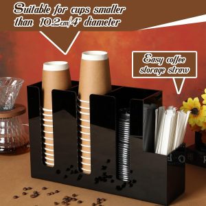 ARS® Compartments Acrylic Coffee Cup and Lid Storage Organizer Holder Disposable Paper Cup Dispenser Organizer Plastic Lid Holder Accessories for Kitchen Bar Shop Party Supplies(Black) - Image 5