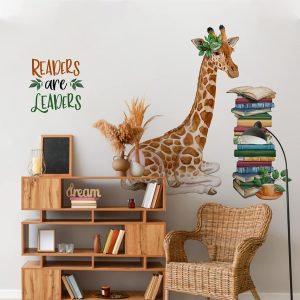 ARS® Giraffe Reading Corner Baby Boys Girls Wall Decals Stickers, Readers are Leaders Woodland Animals Read Books Nursery Playroom Decorations Bedroom Classroom Art, Kids Library Toddler Room Decor - Image 4