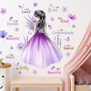 ARS® Butterfly Girl Wall Decal Flower Fairy Princess Wall Stickers Inspirational Quote Purple Lavender Floral Vinyl DIY Removable Peel and Stick Nursery Wall Decor for Kids Baby Bedroom Decoration - Image 4