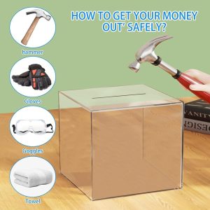 ARS® Clear Acrylic Piggy Bank for Adults, Unopenable Money Box, Kids' Money Banks Transparent Coins Saving Pot Cash Container Box Coin Jar 7'× 7''(Transparent) - Image 5