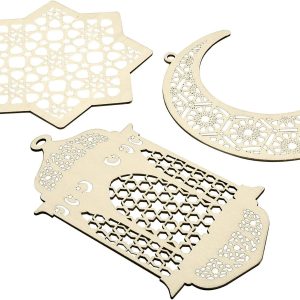 ARS® 2 Sets 6 Pieces Wooden Pendant Ornament Ramadan Kareem Decoration Moon Star Wind Light Shape Pendant Ornament for Ramadan Mubarak Eid Decorations - Image 6