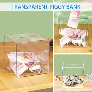 ARS® Clear Acrylic Piggy Bank for Adults, Unopenable Money Box, Kids' Money Banks Transparent Coins Saving Pot Cash Container Box Coin Jar 7'× 7''(Transparent) - Image 7