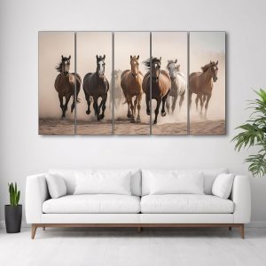 ARS® 7 horses running vastu frame painting Set of 5 Big Size (27x48) Multiple Frames Wall Art Painting for living room,Bedroom,-Wooden Framed-Digital Painting - Image 3