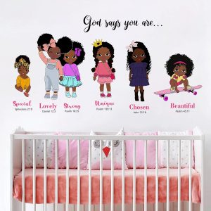 ARS® Black Girls God Says You are Beautiful Inspirational Wall Decals Stickers, Religious Quote Nursery Decorations African American Bedroom Art, Motivational Afro Toddler Kids Baby Room Decor - Image 4