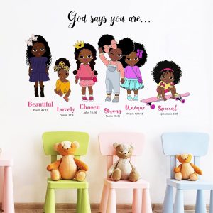 ARS® Black Girls God Says You are Beautiful Inspirational Wall Decals Stickers, Religious Quote Nursery Decorations African American Bedroom Art, Motivational Afro Toddler Kids Baby Room Decor - Image 5