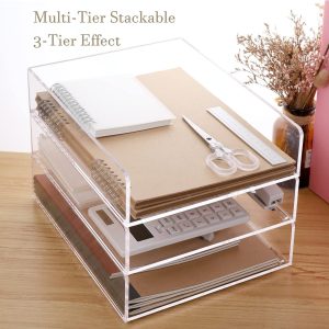 ARS® Letter Tray, Clear Acrylic Paper Tray, Stackable Desk File Organizer, Office Organization and Accessories-Split Type Can be Pulled Out,Transparent,2 Trays Vertical(2 Pack),TPAN2CV - Image 3