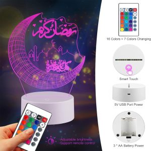 ARS® 3D Ramadan Kareem Night Light led lamp 7 Colors Touch USB Charge Desk Table Bedroom Decoration Gift muslim allah - Image 6