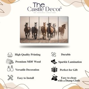 ARS® 7 horses running vastu frame painting Set of 5 Big Size (27x48) Multiple Frames Wall Art Painting for living room,Bedroom,-Wooden Framed-Digital Painting - Image 4