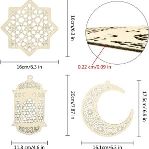 ARS® 2 Sets 6 Pieces Wooden Pendant Ornament Ramadan Kareem Decoration Moon Star Wind Light Shape Pendant Ornament for Ramadan Mubarak Eid Decorations - Image 3