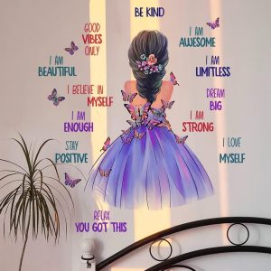 ARS® Butterfly Girl Wall Decal Flower Fairy Princess Wall Stickers Inspirational Quote Purple Lavender Floral Vinyl DIY Removable Peel and Stick Nursery Wall Decor for Kids Baby Bedroom Decoration - Image 5