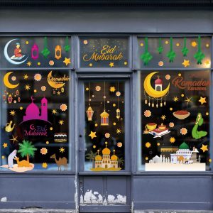 ARS® Ramadan Decorations Window clings Eid Mubarak Window Stickers Party Supplies Decorations Muslim Happiness Ramadan Eid Al-fitr Window Decor for Home Window Stickers - Image 6