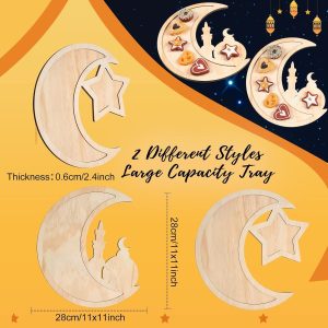ARS® Ramadan Tray Eid Mubarak Tray Wooden Star Moon Shaped Ramadan Tray Islam Wooden Artistic Moon Star Dessert Tray Ramadan Decorations for Table Islam Wooden Artistic Dessert Tray - Image 3