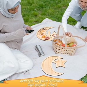 ARS® Ramadan Tray Eid Mubarak Tray Wooden Star Moon Shaped Ramadan Tray Islam Wooden Artistic Moon Star Dessert Tray Ramadan Decorations for Table Islam Wooden Artistic Dessert Tray - Image 5