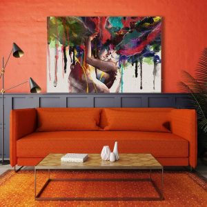 ARS® Colorful Abstract Pop Art Women and Men Banksy Graffiti Paintings Wall Art Canvas Prints Posters Couple Huging Wall Decor Pictures For Living Room Home Office Decor Framed (110x130cm) - Image 3