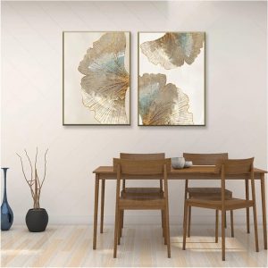 ARS® Abstract Wall Art Geometric Gold Leaf Flower Texture Art Canvas Painting Home Decoration Poster Print Wall Picture For Living Room Wall Decoration,With Frame,40X60Cm*2Pcs - Image 4