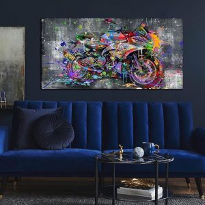 ARS® Banksy Motorcycles Wall-Art - Graffiti Canvas Art Wall Decor - Large Wall Decor For Living Room Ready To Hang Size 59" x 29" - Image 6