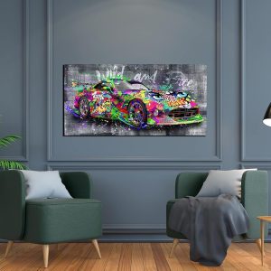 ARS® Graffiti Car Wall-Decor - Banksy Canvas Wall Art for Bedroom - Teen Boy Room Decor Ready to Hang Size 40" x 20" - Image 3